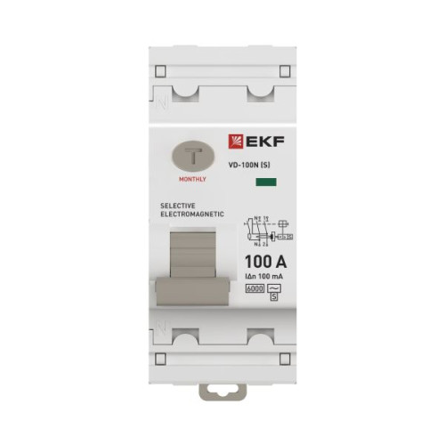 ВДТ ВД-100N (S) 2P 100А 100мА AC эл-мех 6кА PROXIMA EKF