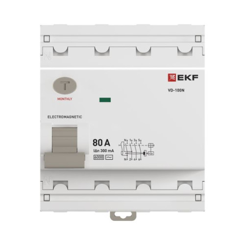 ВДТ ВД-100N 4P 80А 300мА AC эл-мех 6кА PROXIMA EKF