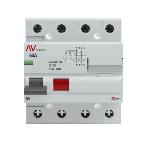 ВДТ DV 4P (S) 63А 300мА эл-мех 6kA AVERES EKF ВДТ DV 4P (S) 63А 300мА эл-мех 6kA AVERES EKF