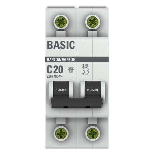 Авт. выкл. ВА 47-29 2P 20А (C) 4,5кА BASIC Авт. выкл. ВА 47-29 2P 20А (C) 4,5кА BASIC