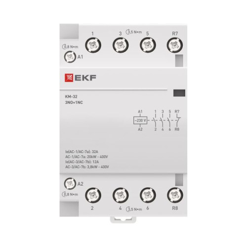 Контактор модульный КМ 32А 3NO+1NC 230В АС (3 мод.) PROXIMA EKF Контактор модульный КМ 32А 3NO+1NC 230В АС (3 мод.) PROXIMA EKF