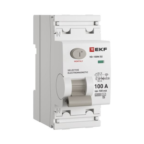 ВДТ ВД-100N (S) 2P 100А 100мА AC эл-мех 6кА PROXIMA EKF