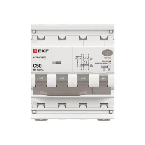 АВДТ АВДТ-63N 3P+N (S) 50А х-ка C 100мА тип AC эл-мех. 6кА PROXIMA EKF