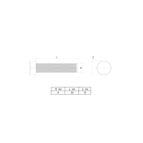 Болт шестигранный М8x30 DIN 933 EKF Болт шестигранный М8x30 DIN 933 EKF