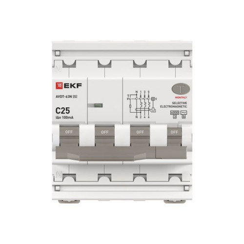АВДТ АВДТ-63N 3P+N (S) 25А х-ка C 100мА тип AC эл-мех. 6кА PROXIMA EKF