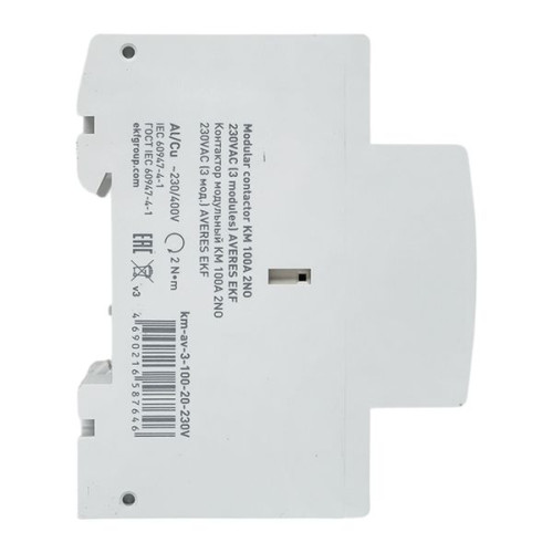 Контактор модульный КМ 100А 2NO 230В АС (3 мод.) AVERES EKF Контактор модульный КМ 100А 2NO 230В АС (3 мод.) AVERES EKF