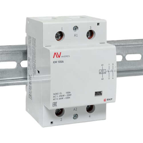 Контактор модульный КМ 100А 2NO 230В АС (3 мод.) AVERES EKF Контактор модульный КМ 100А 2NO 230В АС (3 мод.) AVERES EKF