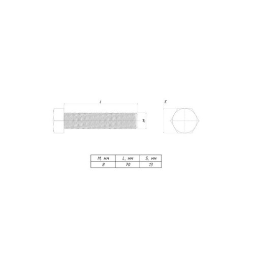 Болт шестигранный М8x70 DIN 933 EKF Болт шестигранный М8x70 DIN 933 EKF