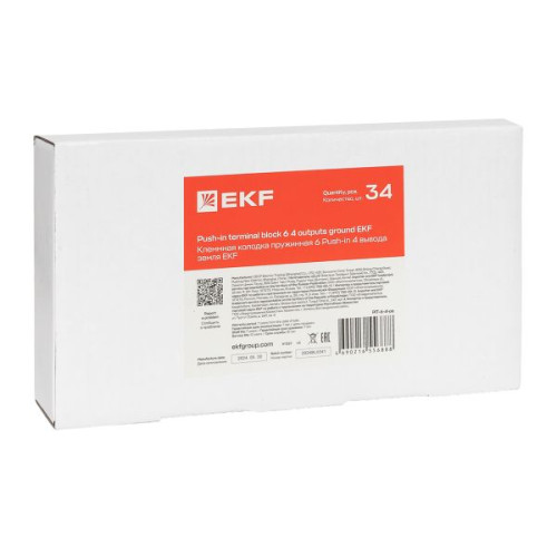 Клемма заземления Push-in 6 мм2 4 вывода EKF Клемма заземления Push-in 6 мм2 4 вывода EKF